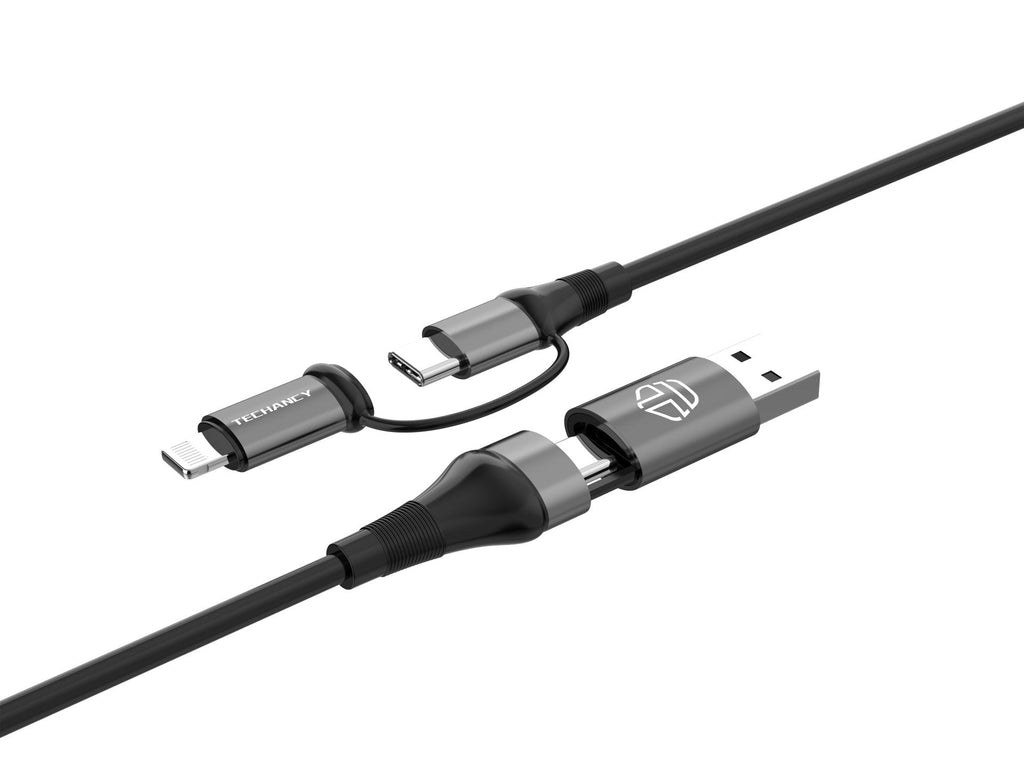 Techancy Cabo De Dados Multifunções 4 Em 1 Preto TB1740, 60w/1m, Usb/Usb C Para  Tipo C/Lightning, Suporta Transmissão De Dados