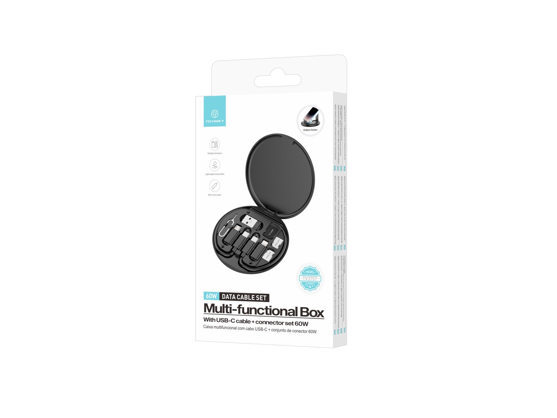 Techancy Cabo De Dados Multifunções Otg Kit TV3757, Várias Combinações Para Combinar, Carregar E Transferir/Armazenar Dados