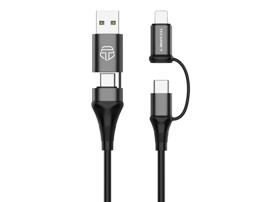 Techancy Cabo De Dados Multifunções 4 Em 1 Preto TB1740, 60w/1m, Usb/Usb C Para  Tipo C/Lightning, Suporta Transmissão De Dados